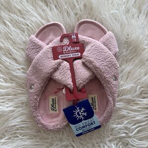Dluxe by Dearfoams Women's Open Toe Slippers Blush Pink Medium (7-8)